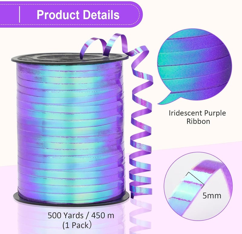 OMISELIO Purple Ribbon - 500 Yard Iridescent Purple Curling Ribbon for Gift Wrapping, Mermaid Party - Image 5